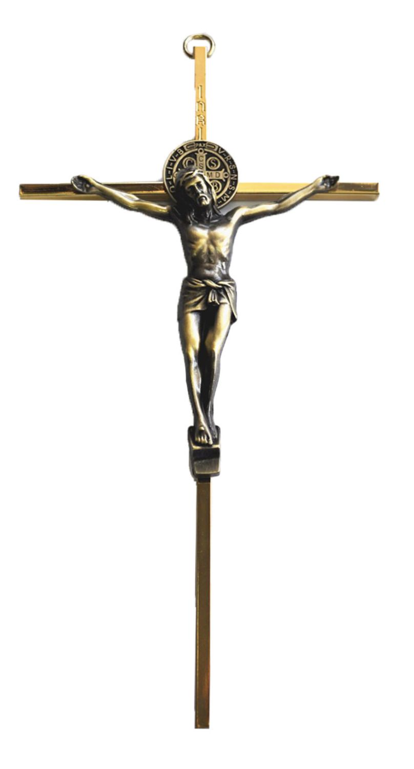 St Benedict Medal Golden Bronze Crucifix 10&quot;