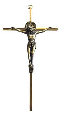 St Benedict Medal Golden Bronze Crucifix 10&quot;