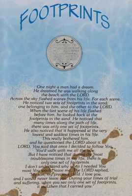 Footprints in the Sand Greeting Card with pocket prayer token/coin