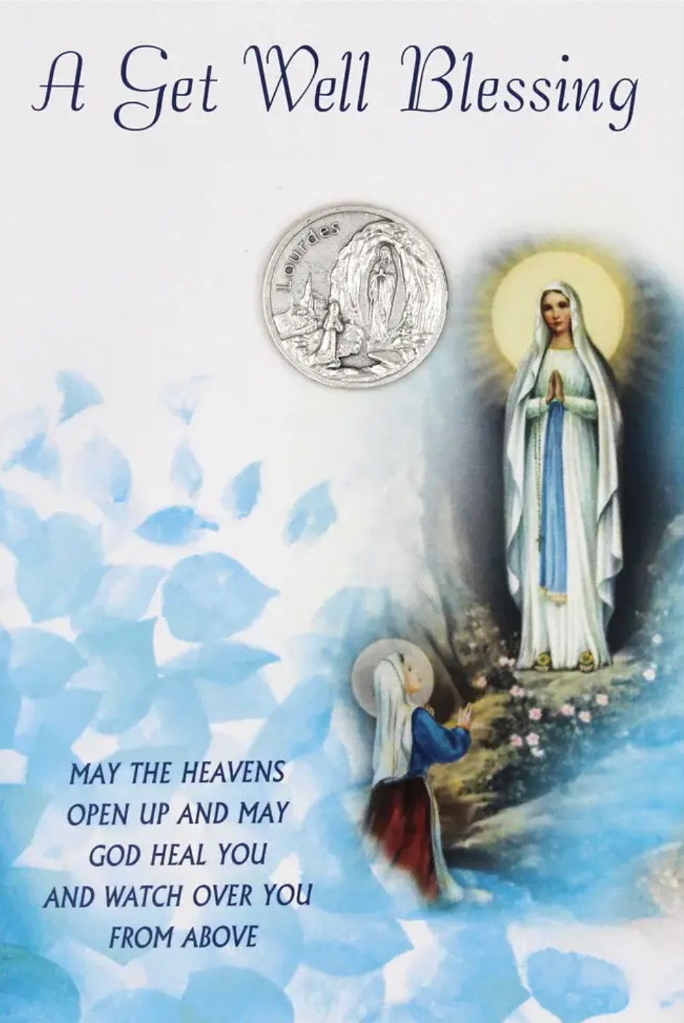 Lourdes Get Well Card with pocket prayer token/coin