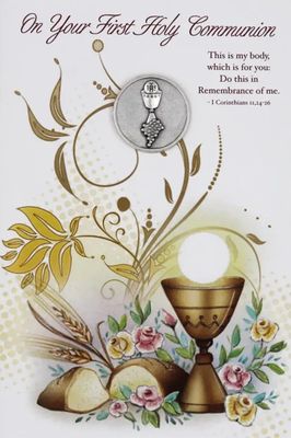 First Holy Communion Card with pocket prayer token/coin