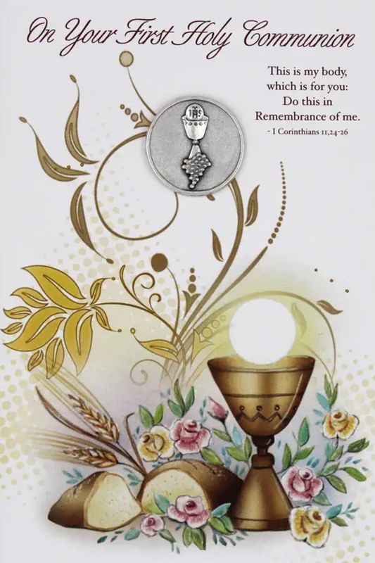 First Holy Communion Card with pocket prayer token/coin