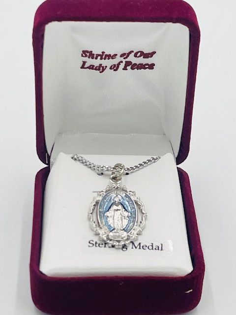 Miraculous Medal w/Blue SS 18&quot; chain