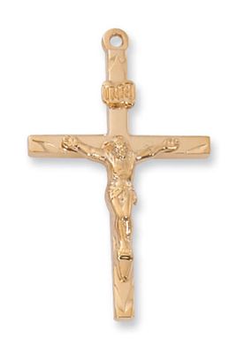 Crucifix pendant, gold over sterling silver, 24&quot; gold plated chain