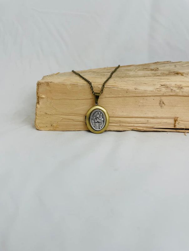 St Christopher Bronze Locket Necklace