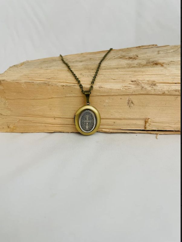 St Benedict Bronze Locket Necklace