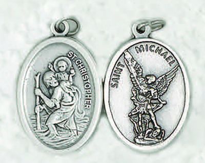 St Michael/St Christopher Oxidized Medal