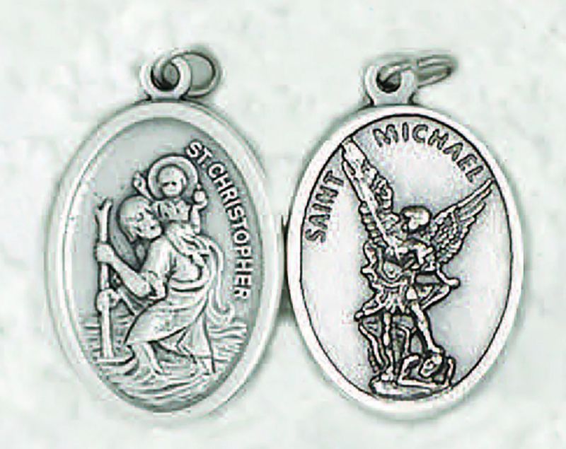 St Michael/St Christopher Oxidized Medal