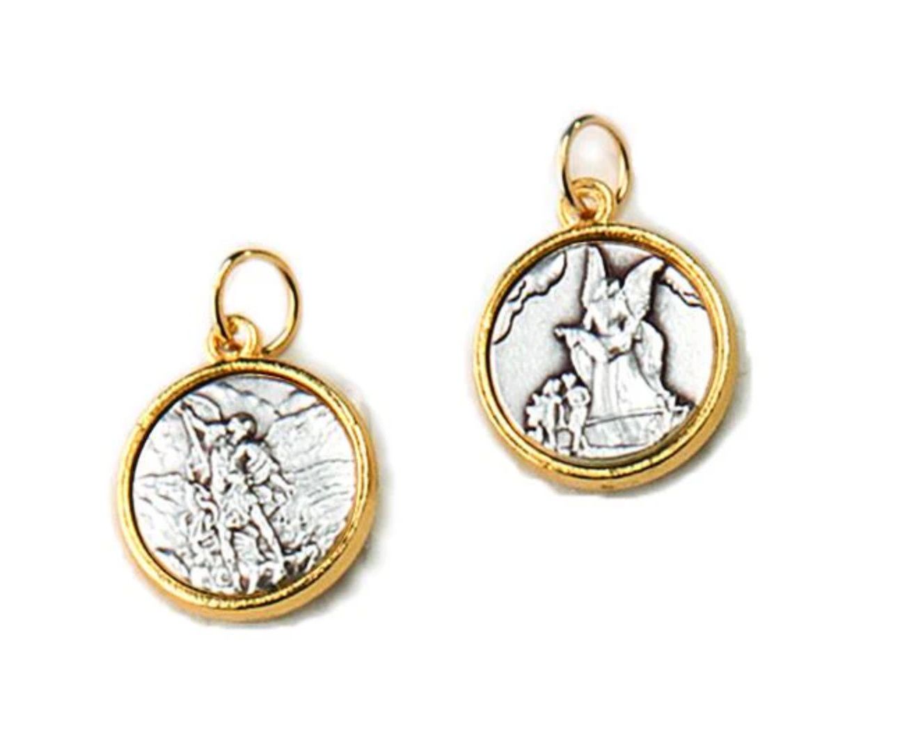 St Michael + Guardian Angel double-sided silver/gold-toned