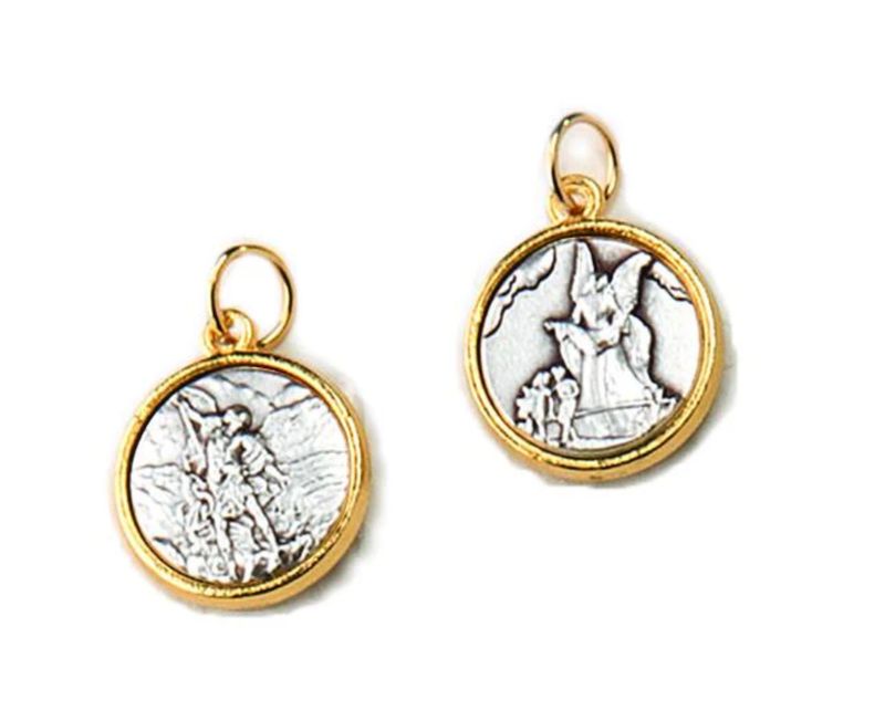 St Michael + Guardian Angel double-sided silver/gold-toned