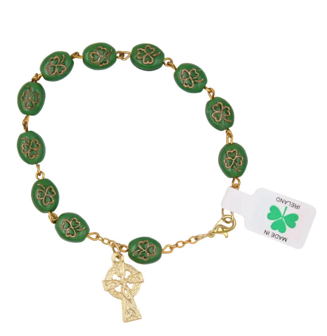 Irish Celtic Bracelet with Shamrock Beads