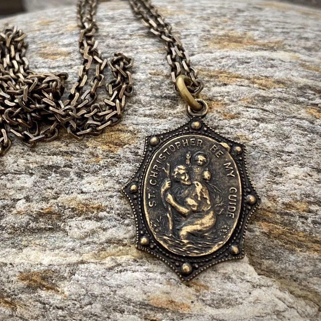 Brass St Christopher Men&#39;s Necklace