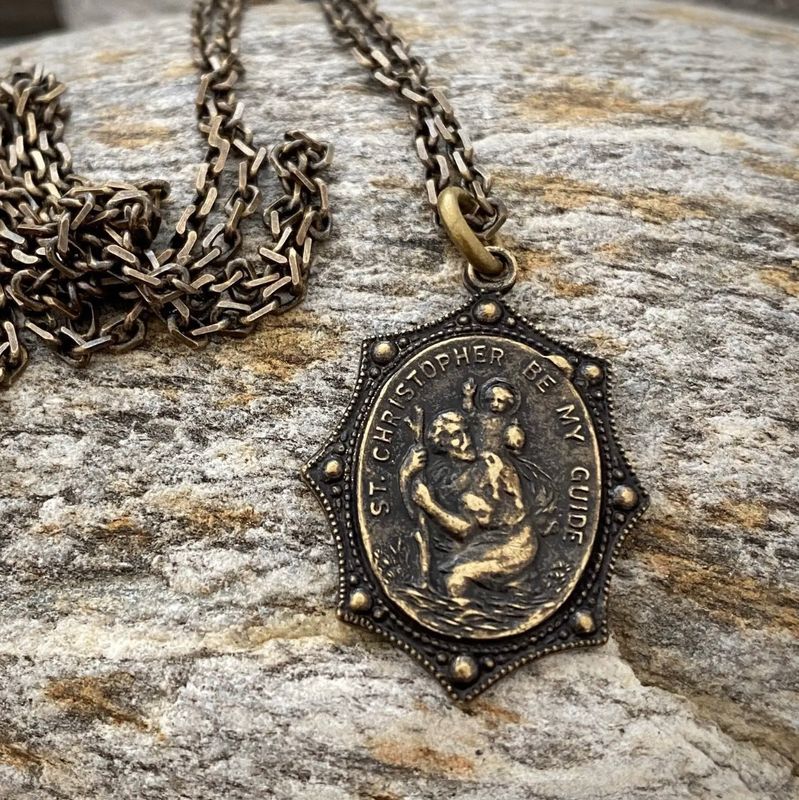 Brass St Christopher Men&#39;s Necklace