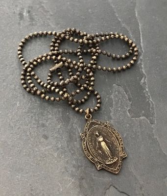 Brass Mother Mary Men&#39;s Necklace