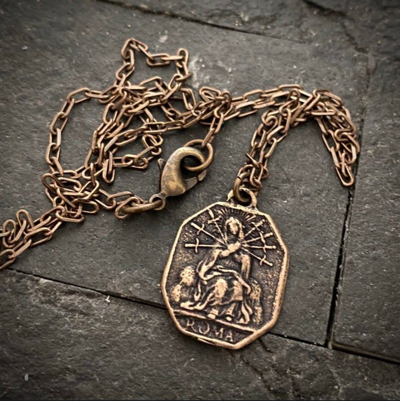 7 Sorrows of Mary with Crucifix Bronze Pendant