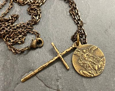 St Michael and Cross Men&#39;s Pendant