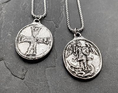 Archangel and Cross Medal Necklace