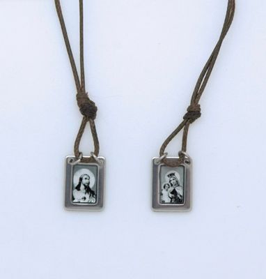 Brazilian scapular, metal on cord OL Mt Carmel/SHJ