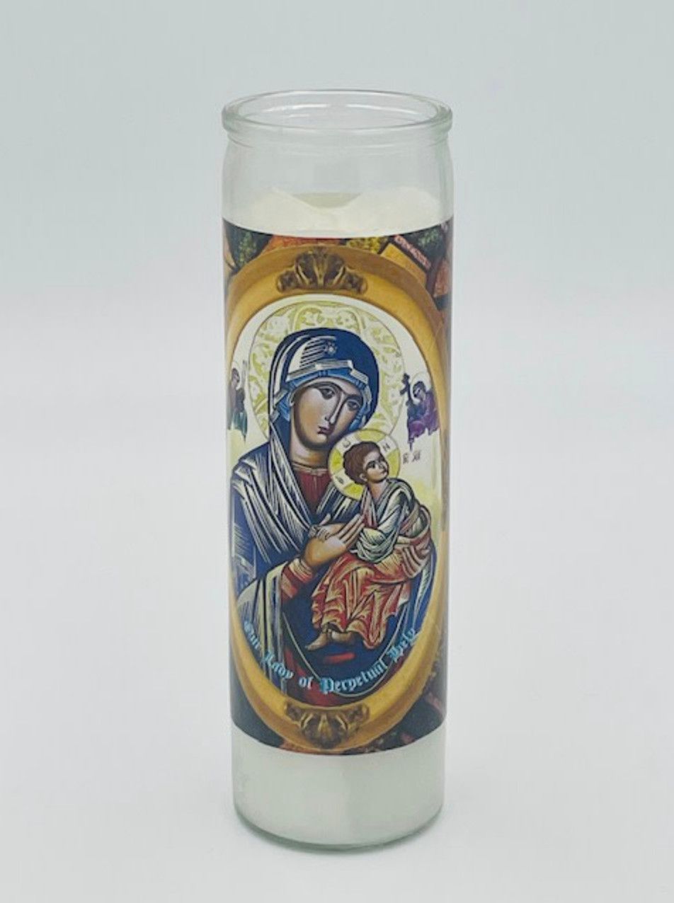 Our Lady of Perpetual Help Glass Container Candle