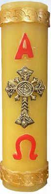 Beeswax Alpha &amp; Omega Cross Cirios Candle - 8.75&quot; x 2.25&quot;