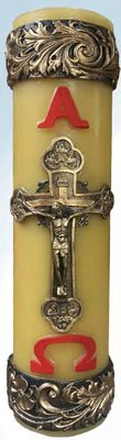 Beeswax Alpha &amp; Omega Crucifix Cirios Candle  - 11&quot; x 2.75&quot;