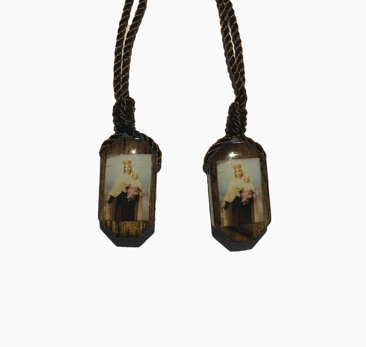 Wooden Scapular with Our Lady of Mt Carmel