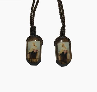 Wooden Scapular with Our Lady of Mt Carmel