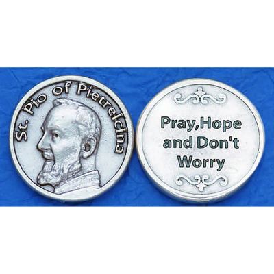 Padre Pio &quot;Pray, Hope, and Don&#39;t Worry&quot; pocket prayer token/coin