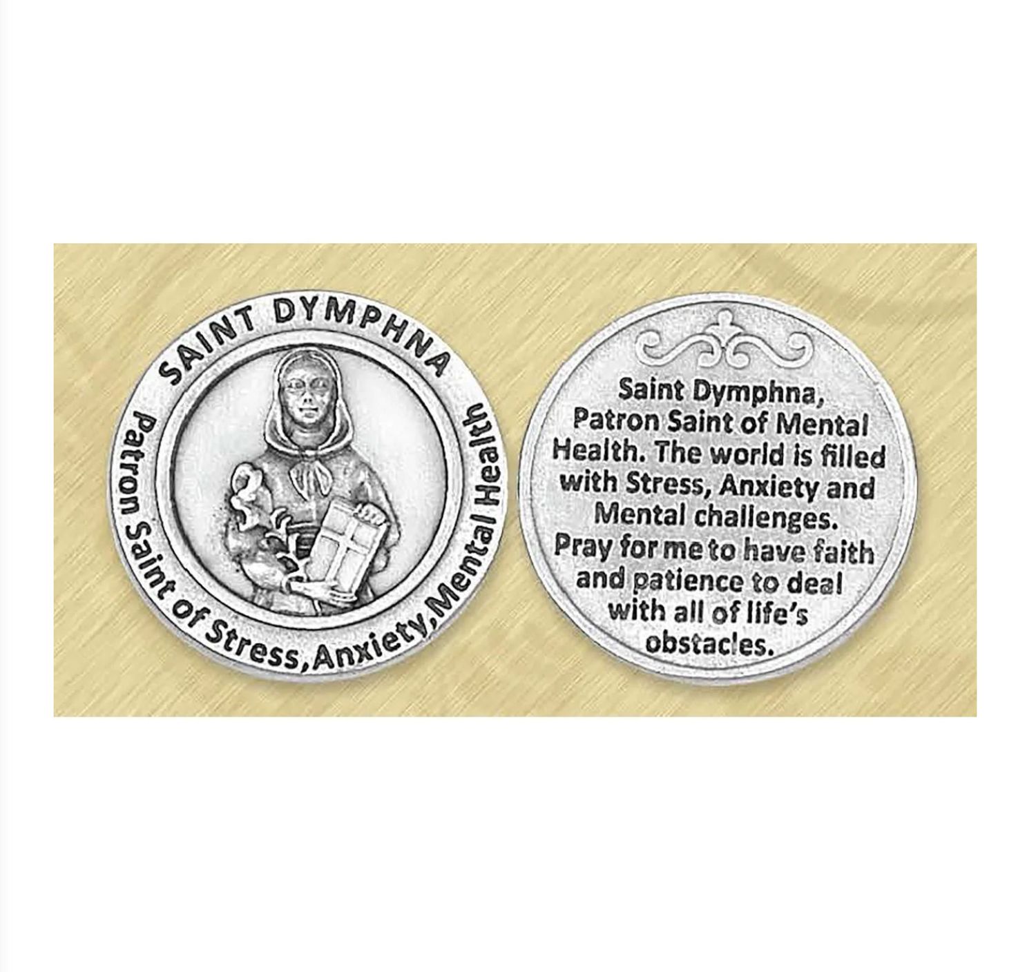 St Dymphna pocket prayer token/coin