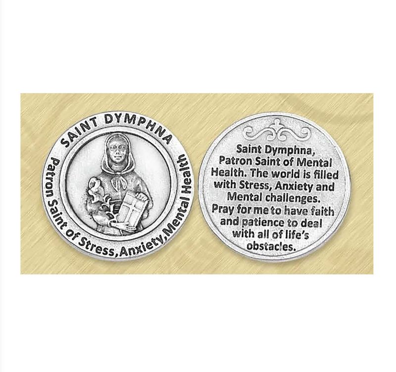 St Dymphna pocket prayer token/coin