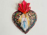 Our Lady of Lourdes + milagros handmade wood heart