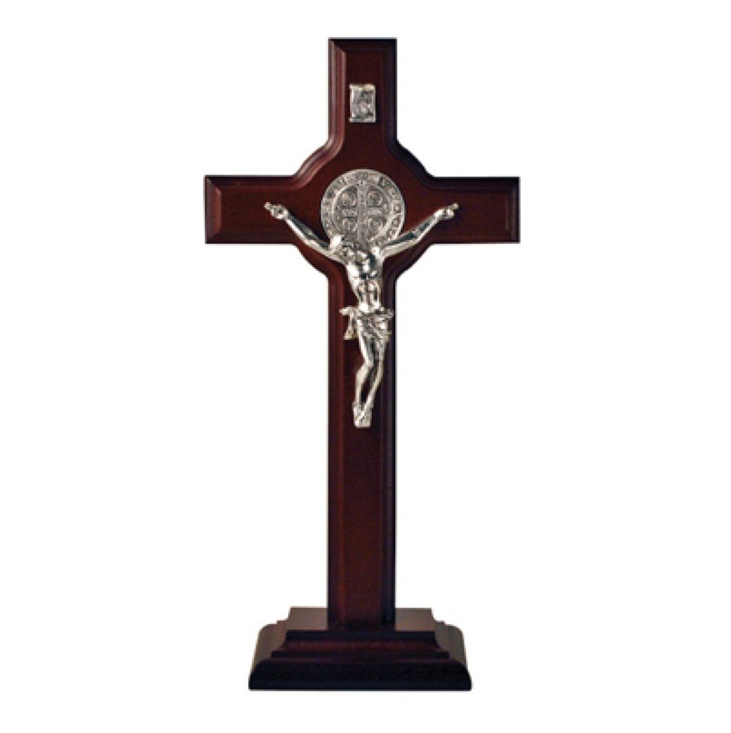 St Benedict Standing Crucifix dark cherry wood  9&quot;