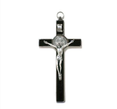 St Benedict Hanging Wall Crucifix - black enamel