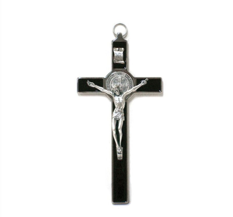 St Benedict Hanging Wall Crucifix - black enamel