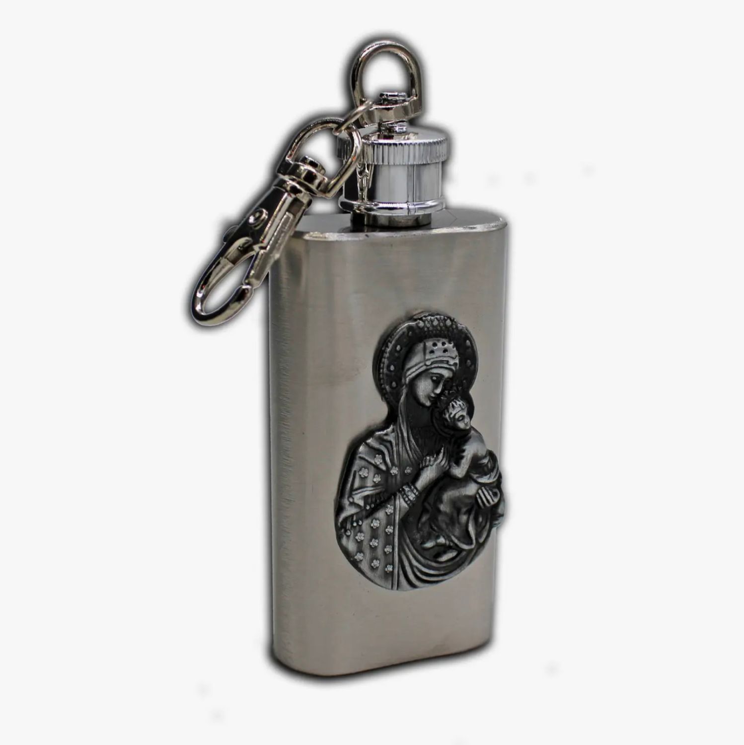Madonna and Child Stainless Steel Holy Water Flask 2oz