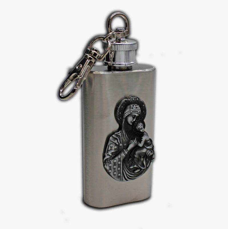 Madonna and Child Stainless Steel Holy Water Flask 2oz