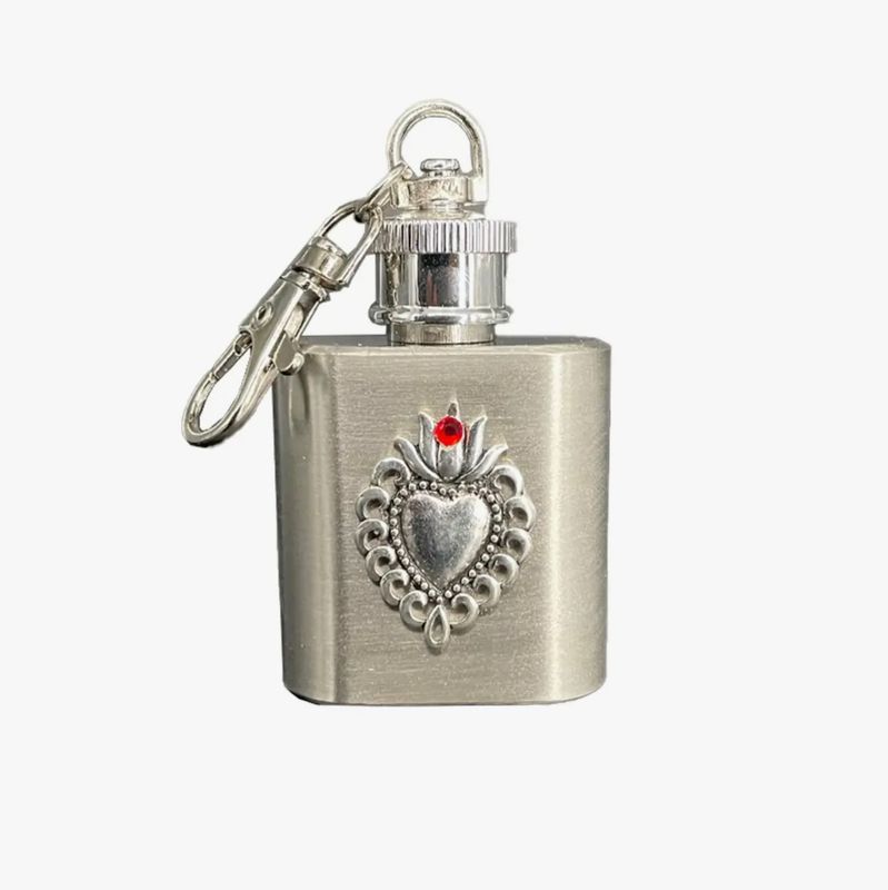 Sacred Heart Holy Water Stainless Steel Flask with purse/keychain clip