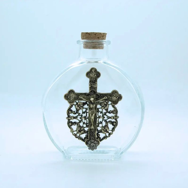 Glass Holy Water bottle with Crucifix