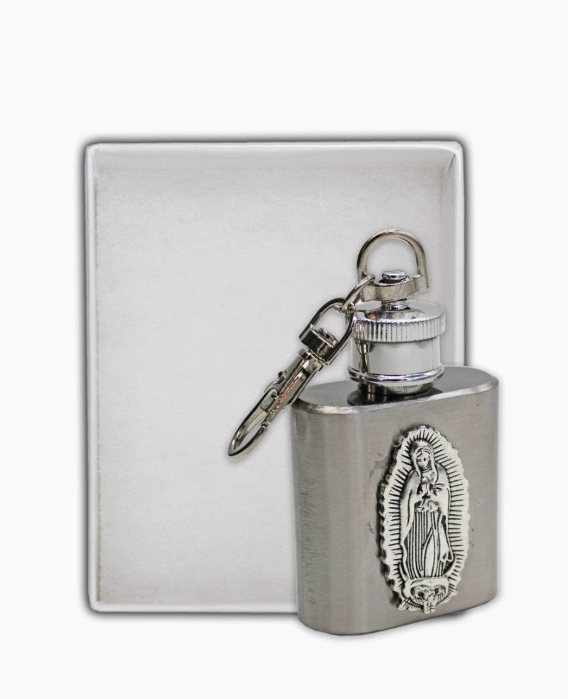 Our Lady of Guadalupe Holy Water Stainless Steel Flask with purse/keychain clip