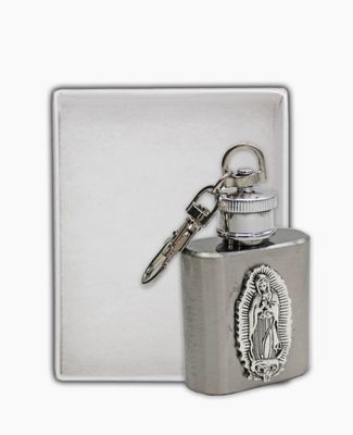 Our Lady of Guadalupe Holy Water Stainless Steel Flask with purse/keychain clip