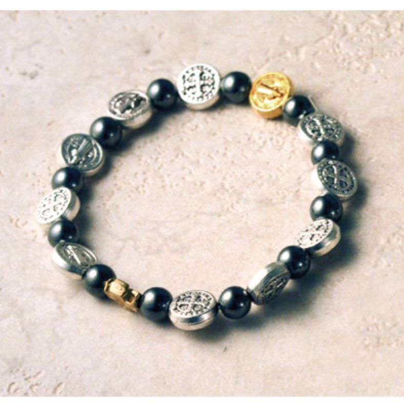 Stretch Fit Bracelet with 9mm St Benedict Medallions