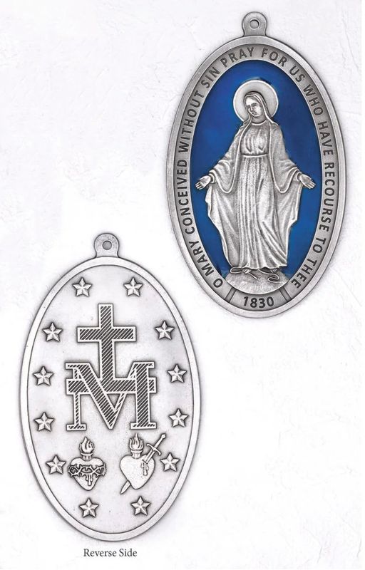 Miraculous Medal  6.5&quot; Wall/Door Medal with blue enamel