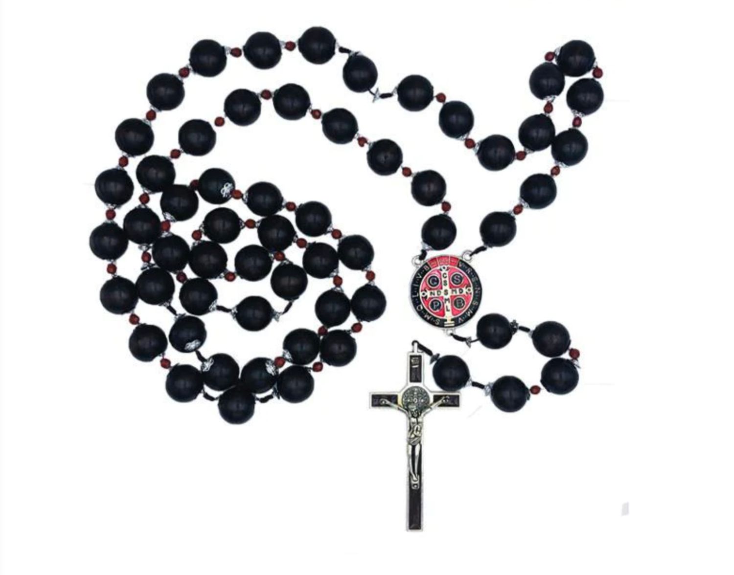St Benedict Wall Rosary with Wood Beads &amp; Enameled Center