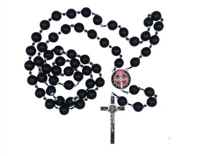 St Benedict Wall Rosary with Wood Beads &amp; Enameled Center