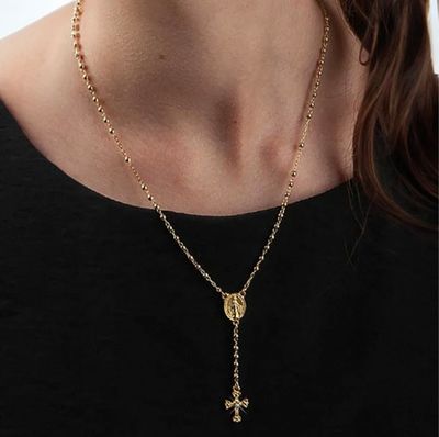 Miraculous Medal Rosary Necklace gold tone 3mm
