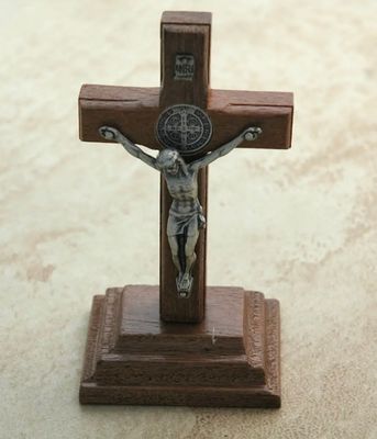 Benedict Medal Small Standing Wood Crucifix