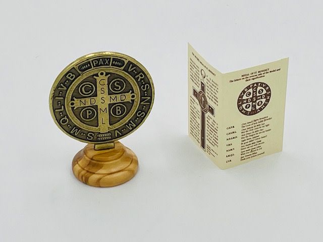 Saint Benedict Bronze Medal with wood base