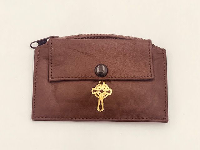 Brown Leather + Rosary Case with Zipper + Snap Pocket