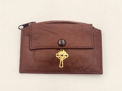 Brown Leather + Rosary Case with Zipper + Snap Pocket