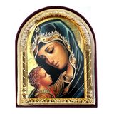 Madonna and Child in Blue Arched Foil Icon